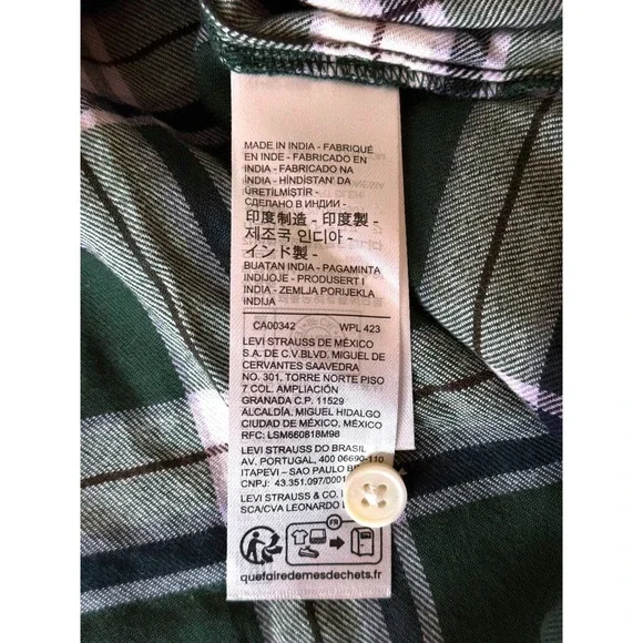 Levi's Relaxed Fit Harriet Plaid Flannel Shirt Green Large New With Tags - Picture 8 of 9